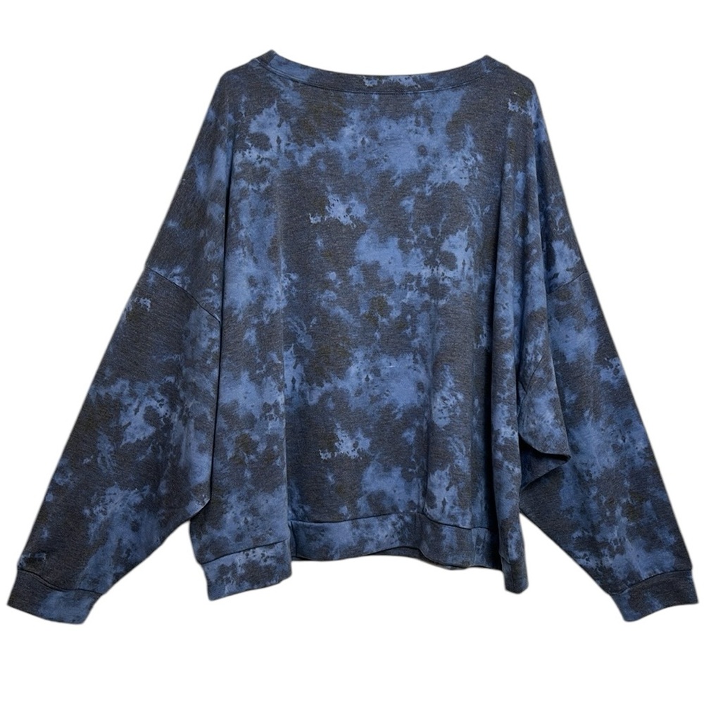 Zenana Size 1X Oversized Patterned Blue Dolman Sleeve Sweatshirt - Picture 2 of 7